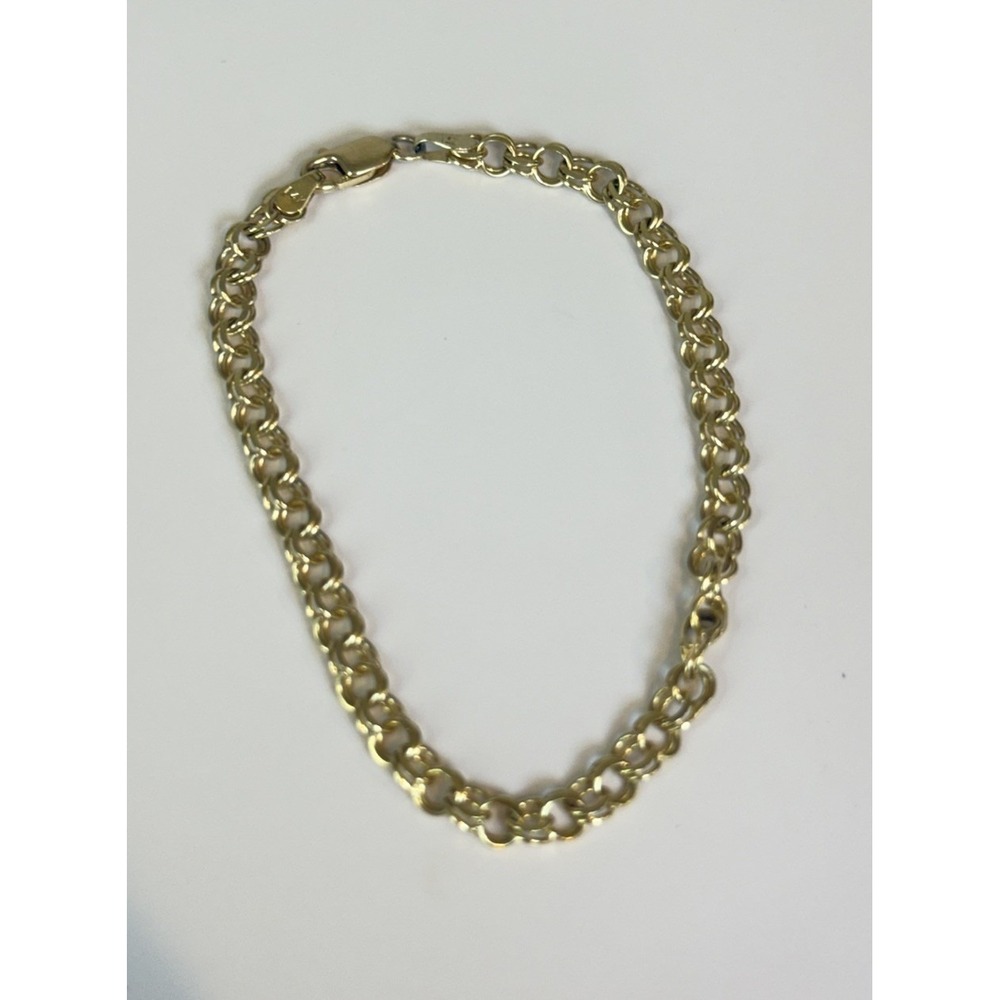 14K Yellow Gold Double Cable Link Bracelet 7" Lobster Clasp